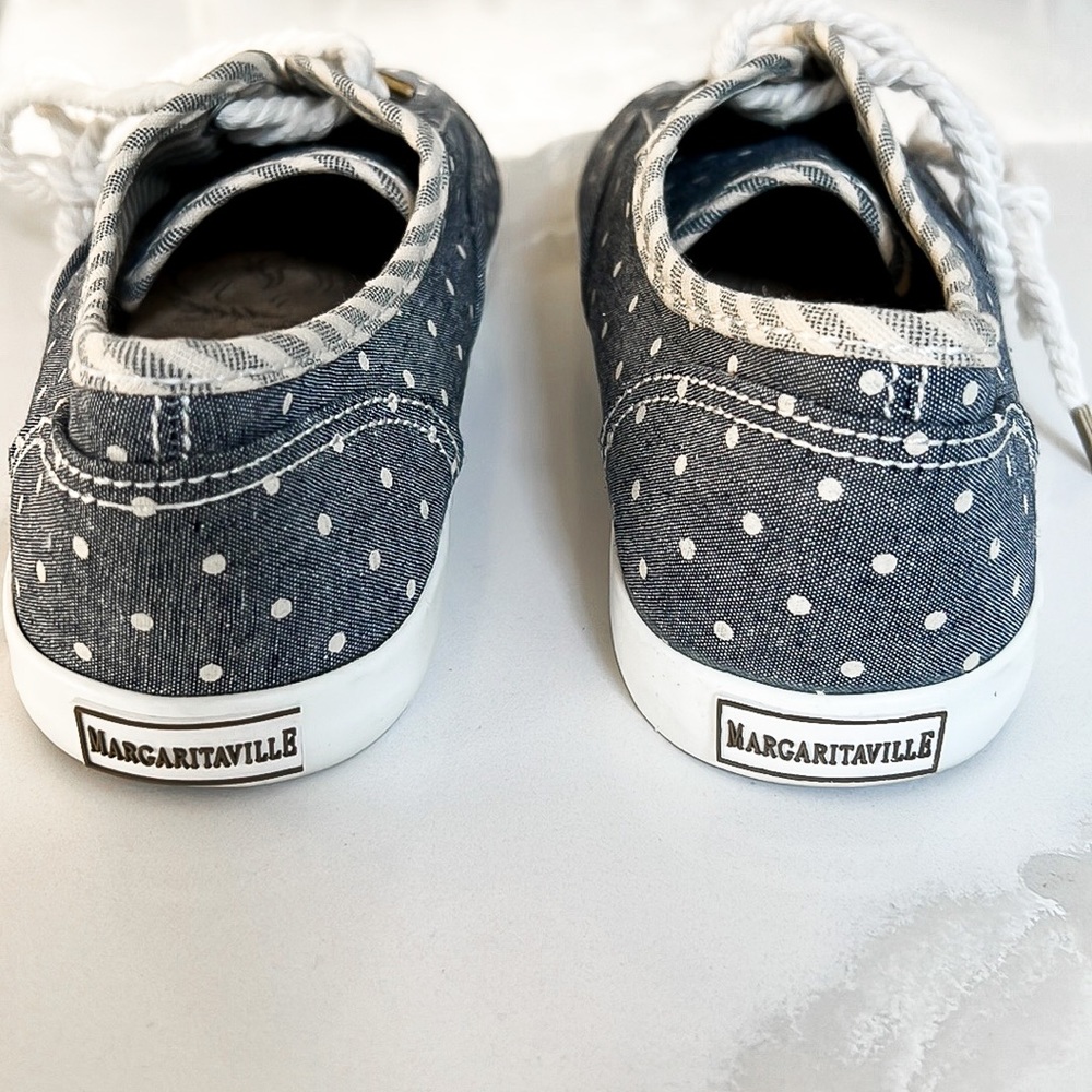 Margaritaville Blue and White Denim Polka Dot Lace Up Sneakers Sz 11 - Picture 9 of 13